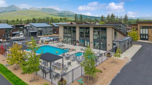 an aerial view of a building with a pool at Quarry A21 in Whitefish