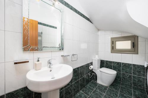a bathroom with a sink and a toilet and a mirror at Villa Inna in Mikros Gialos