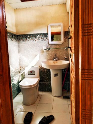 a bathroom with a toilet and a sink at Mirza Luxe Inn Astore in Astor