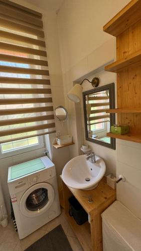 a bathroom with a washing machine and a sink at Little Paradise - charming apartment in Labin