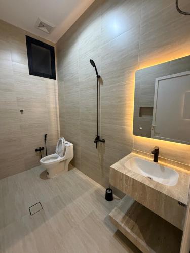 a bathroom with a sink and a toilet at SORANO Apartments in Hail