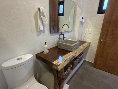 a bathroom with a white toilet and a sink at Anae en ValQuirico in Santeagueda