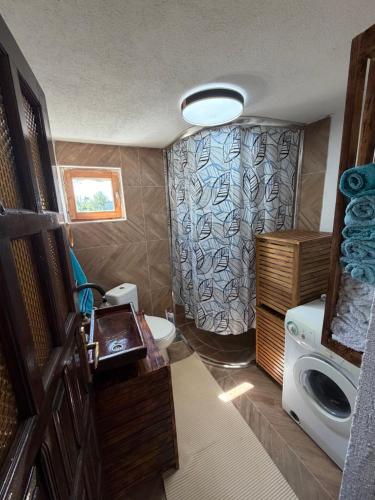 a small bathroom with a sink and a washing machine at Boravak Tarhaniš Rožaje in Rožaje