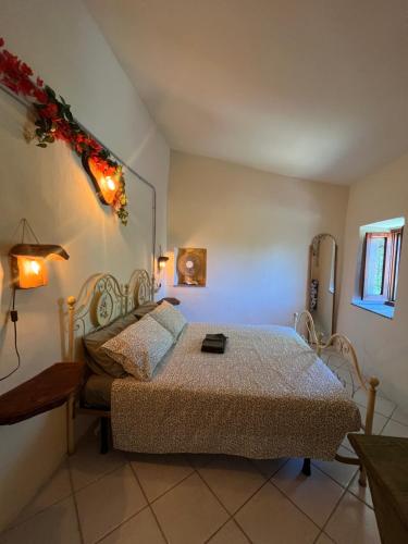 a bedroom with a bed and a lamp at La Radura in Roccamorice