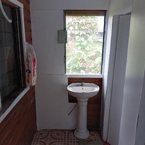 a bathroom with a sink and a window at PELLY Homestay Explorer in Vunivuthea