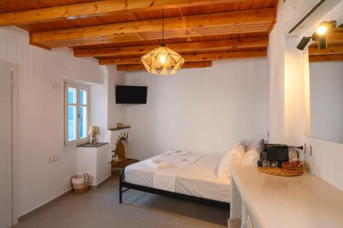 a bedroom with a bed and a tv in a room at Omnia Apartments Amorgos No2 in Amorgos