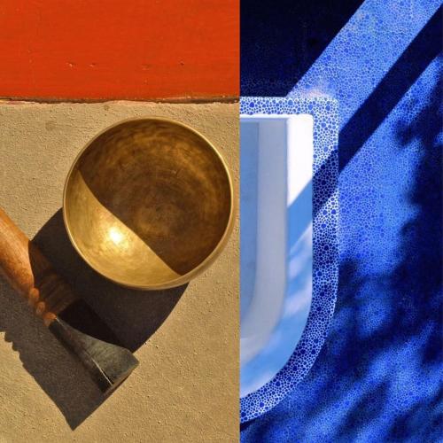 a close up of a golden bowl and a knife at Villa Aikia (Adults Suites A/C) in Zipolite