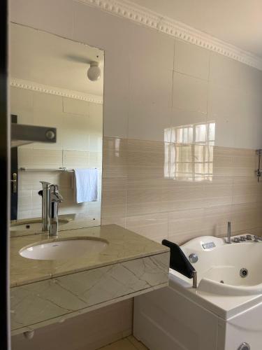 a bathroom with a sink and a mirror at Royal Homes in Lilongwe