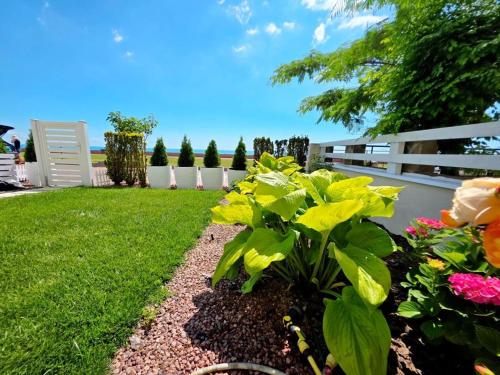 a garden with flowers and a white fence at Приватний Пляж та Релакс у моря без сторонніх in Odesa