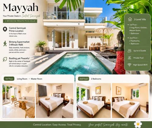 Un pat sau paturi într-o cameră la Family friendly 3BR Poolvilla Central Seminyak Mayyah