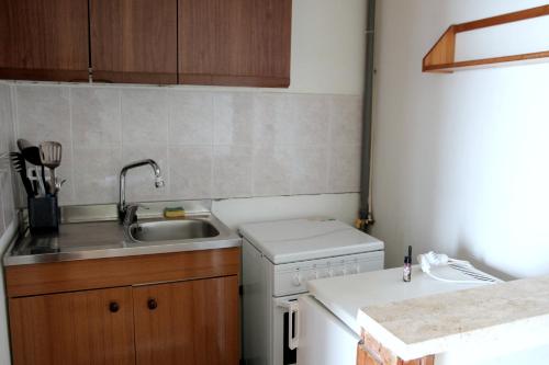 a small kitchen with a sink and a dishwasher at Mare e Coccole in Caprioli