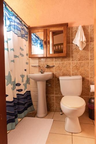 a bathroom with a toilet and a sink at Congos Lodge in El Perú