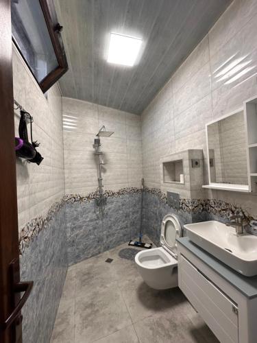 a bathroom with a toilet and a sink at Golden Horizon in Ts'ikhisdziri