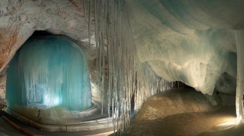 an ice cave with icicles hanging from the ceiling at Art Chalet Vorderschuhzach in Sankt Johann im Pongau