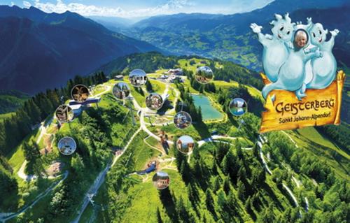 a painting of a roller coaster in the mountains at Art Chalet Vorderschuhzach in Sankt Johann im Pongau