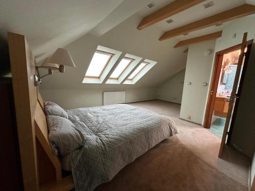 a bedroom with a bed and two skylights at Anna Maria in Łomianki