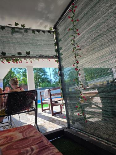 a room with a wall with a window with a plant at Vila Darkoni2 in Bijeljina