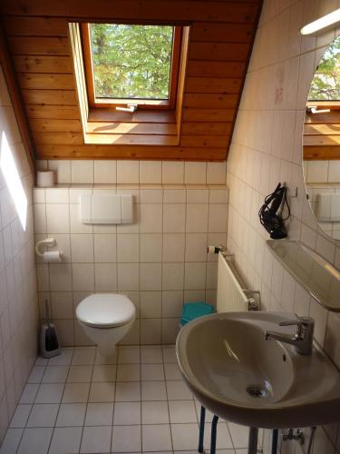 a bathroom with a sink and a toilet at Weingut Bernhard in Daisendorf