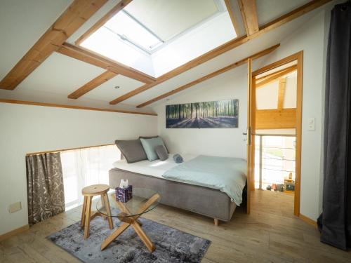 a bedroom with a bed and a skylight at 280m2 Luxus Loft Atrium-X 60m2 Terrasse in Rorbas