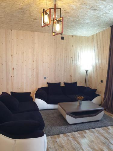 a living room with a couch and a coffee table at George - Guest House Shekvetili in K'vemo Natanebi