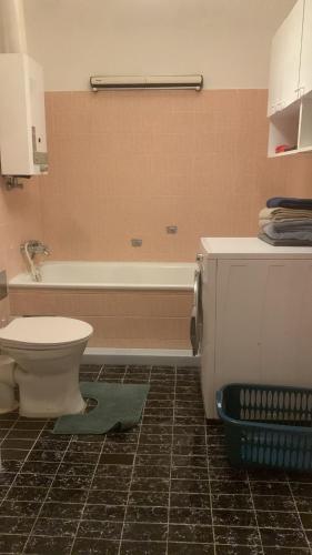 a bathroom with a toilet and a bath tub at 35 Square meter Apartment in Sankt Pölten