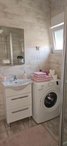 a bathroom with a washing machine and a sink at Apartment Jovana in Igalo