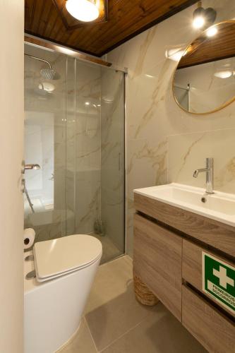 a bathroom with a toilet and a sink and a shower at A casa da avó Tina in Montemor-o-Novo