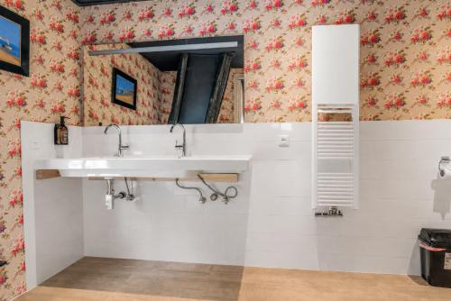 a bathroom with a sink and a mirror at Moeke Breughel in Winschoten