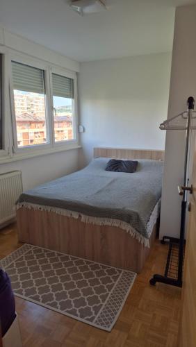 a bedroom with a bed in a room with a window at N-Condo in Sarajevo in Sarajevo