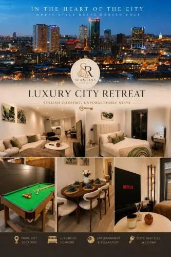 Luxury 1 bedroom apartment- Amazing city skyline views- free parking- pool table- city centre photo 1
