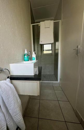 a bathroom with a sink and a shower at Comfort & Style at the Ihita Complex - Beverley, Sandton in Sandton