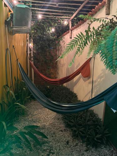 a hammock in a room with plants at Container Hospedaria Paraty in Paraty