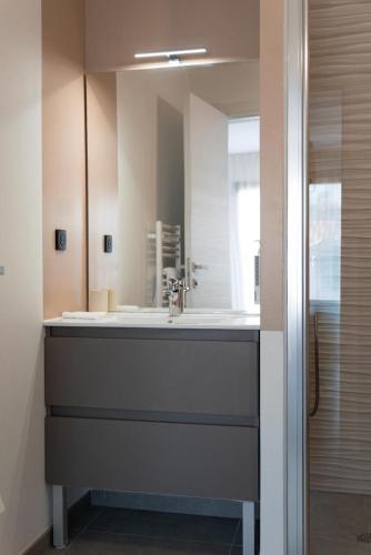 a bathroom with a sink and a mirror at Villa Lagoon in Carnon-Plage