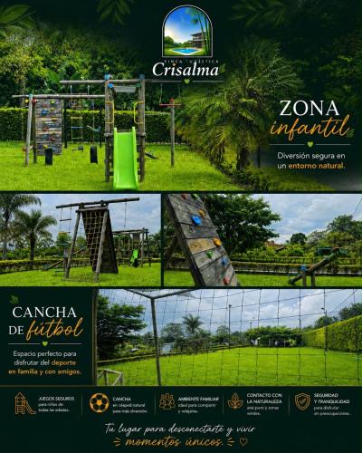 a collage of three pictures of a playground at crisalma 1 in La Tebaida
