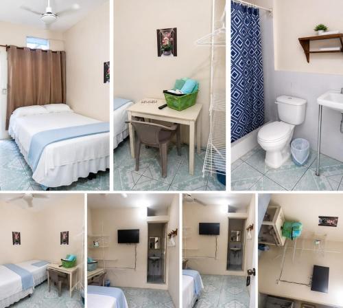 four images of a room with a bed and a bathroom at Hospedaje doña Gladys in Flores