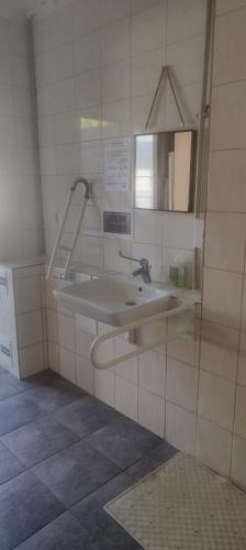 a bathroom with a sink and a mirror at Karczma KOSZARKA in Ploski