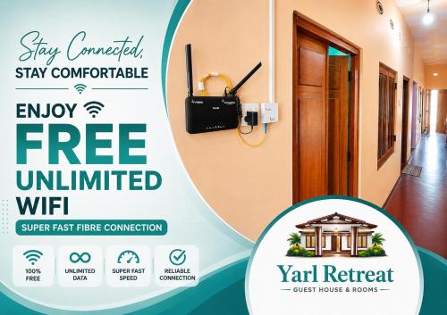 a flyer for a hotel room with a door at Yarl Retreat - Jaffna Town - Non-AC in Jaffna