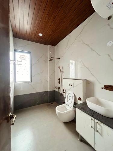 a bathroom with a toilet and a sink at Naman Eco Resort in Solan