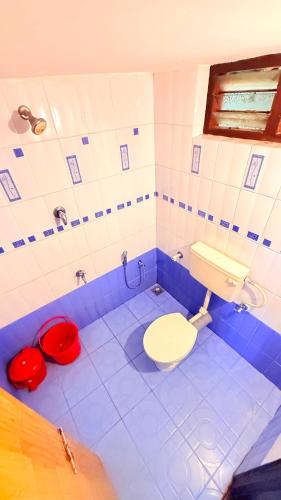a blue bathroom with a toilet and a sink at Winter Flys in Anaviratty