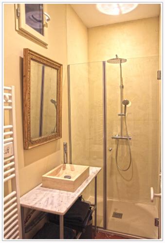 une salle de bain avec un lavabo et une douche dans l'établissement Domaine de Saint Charles, à Les Plans