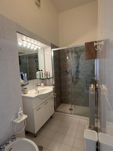 a bathroom with a shower and a sink and a toilet at Eden casa vacanze in Morlupo