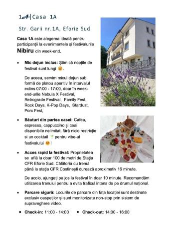 a flyer for a house with food on a table at Casa 1A in Eforie Sud