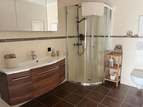 a bathroom with a shower and a sink at LIV Apartments in Stadthagen