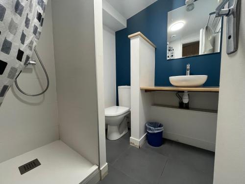 a bathroom with a white toilet and a sink at HOSTEL Les Bois Verts - Les Herbiers in Les Herbiers