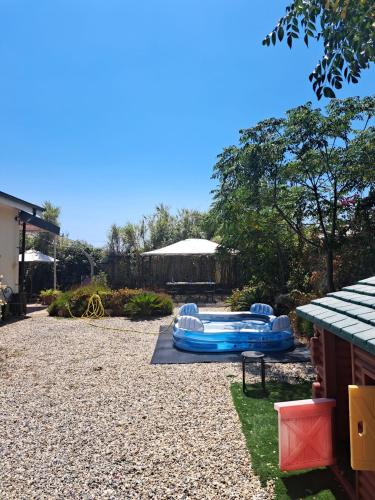 a couple of blue inflatables in a yard at The Shell in Vallecrosia