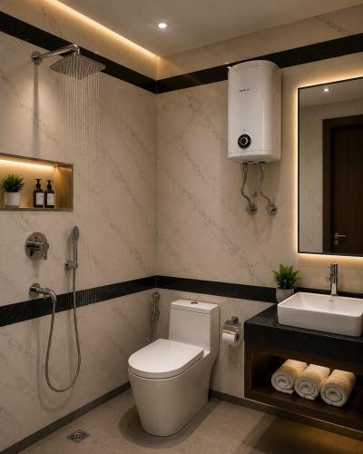 a bathroom with a toilet and a sink and a shower at Saravana Residency in Allinagaram