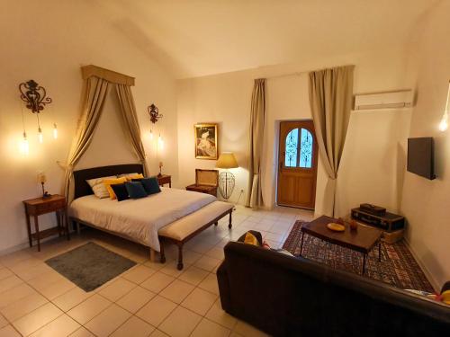 a large bedroom with a bed and a couch at domaine de bessilles in Montagnac