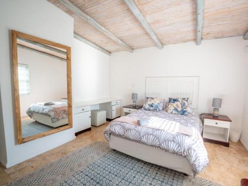 a bedroom with a bed and a large mirror at Rose Pearl in Paternoster