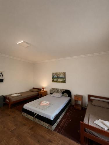 a bedroom with a bed and a couch in it at Old lake house in Nikšić
