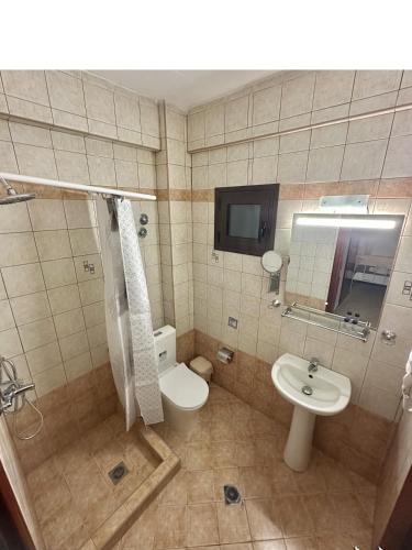 a bathroom with a toilet and a sink at Griavas at campsite in Sykia Chalkidikis